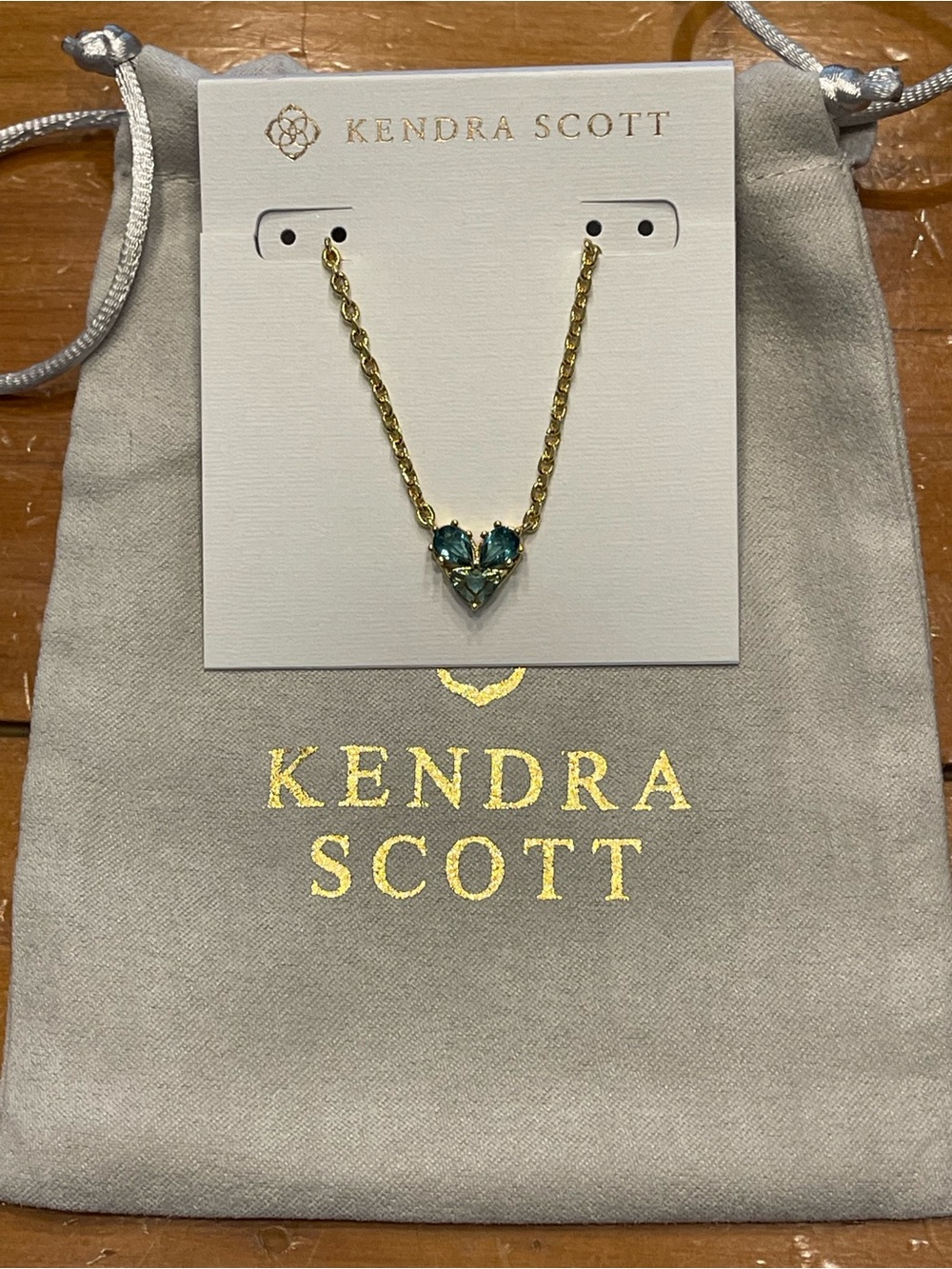 Kendra Scott Katy Heart Gold Necklace with Teal Heart Trio Pendant